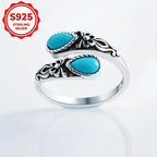 A pair of Women's rings, creative bow, inlaid synthetic turquoise spoon shaped ring, 925 Silvery 3g, daily wear, gift giving for women