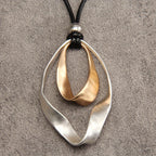 Elegant Twisted Texture Water Drop Pendant Necklace in Golden and Silvery with Black Rope, Zinc Alloy, Perfect Gift for Girlfriend, Suitable for Daily Wear and Special Occasions, Necklace