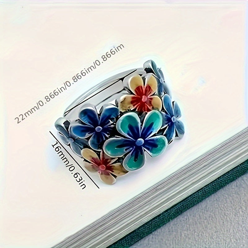 Bohemian Style 925 Sterling Silvery Floral Ring, Suitable for Women, Vintage Ethnic Handmade Jewelry, Suitable for Daily Wear, Four Seasons Applicable