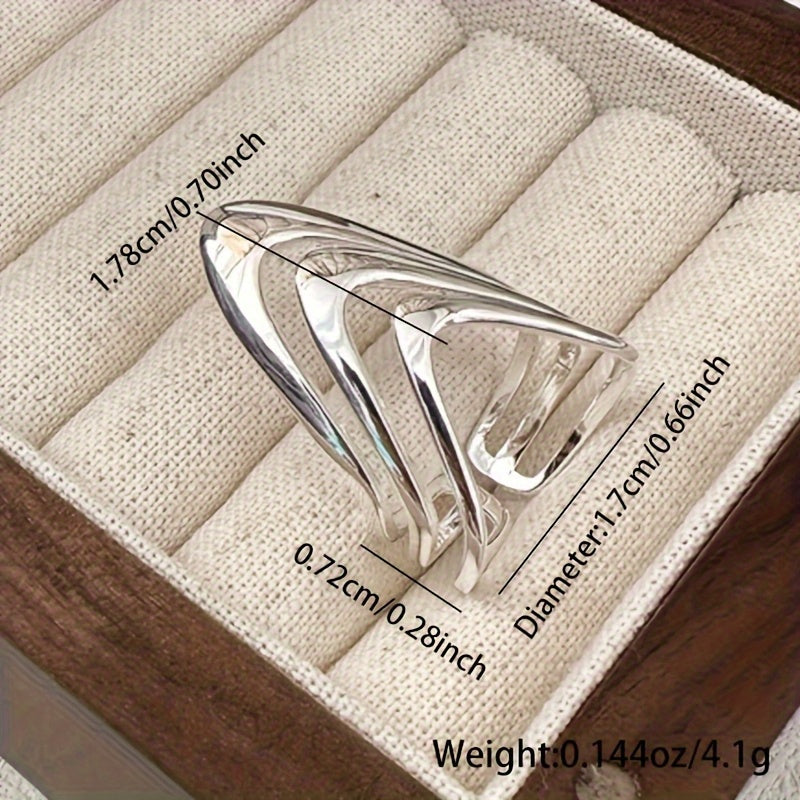 1pc Women's Fashion Wide Band Ring Hip-Hop Style Layered Adjustable Open Ring 925 Silver Total Weight Approximately 0.07 oz Comes with Exquisite Gift Box Packaging Mother's Day Preferred Gift Wedding Bridesmaid Gift Suitable for Music Festivals