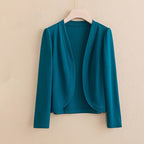 Women's Solid Color Knit Cardigan - Elegant Long Sleeve Open Front Shawl Wrap - Polyester Knitted Breathable Windproof Sun-Proof Outerwear for Mature Style