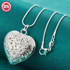1pc Elegant 925 Sterling Silver Hollow Heart-Shaped Pendant Snake Bone Necklace, DIY Charm for Women - Ideal for Birthday, Carnival, Ramadan, Easter, Valentine's, Mother'S Day Gift