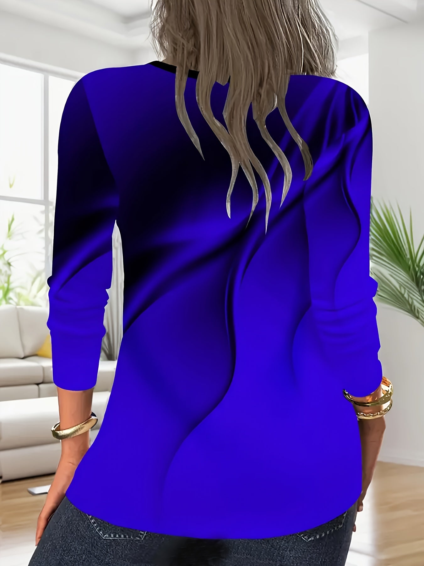 Zipper Collar Full Body Print Women's T-shirt