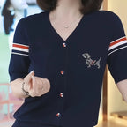 2025 New Summer Color Block Stripe Ice Sliky Fiber Fabric Sweater, Stylish and Versatile Women's Casual Top