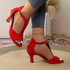 Elegant Red Stiletto Heels for Women - Sexy Back Zipper, Open Toe, High Heel Fashion Shoes with Black Accents, All-Season Wear