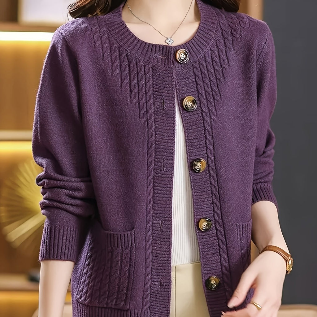 New Spring Collection for Women: a Loose-Fitting, Versatile Cardigan with a Round Neck, Solid Color, And Unique Design, Featuring Long Sleeves.