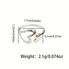 1pc 925 Pure Silvery Adjustable Ring with Hollow Heart Opening Ring Wall Niche Design Jewelry Decoration