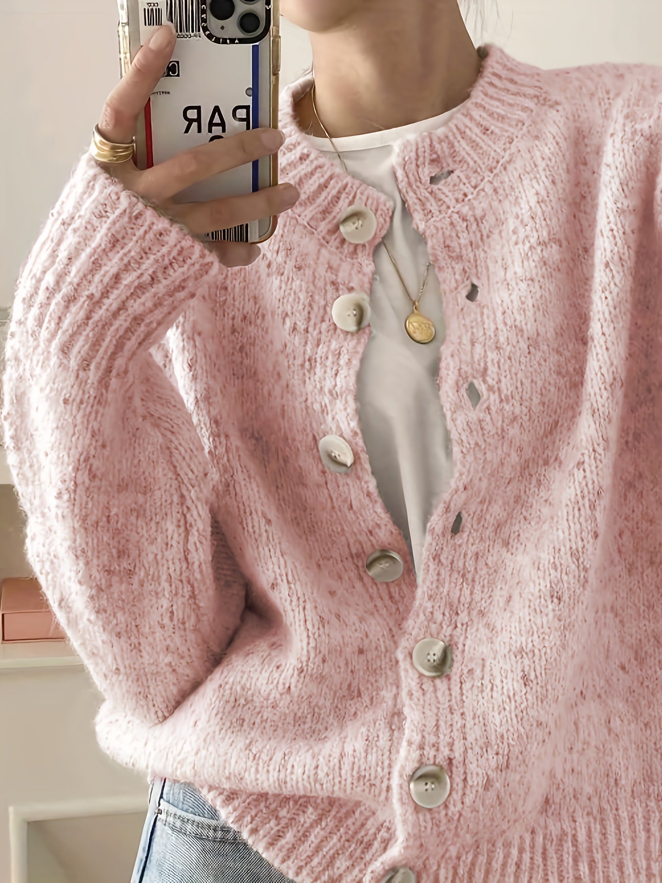 Rachel Women's Elegant Stretchy Camo Button Cardigan - High Elasticity Round Neck Spring\u002FFall Sweater with Decorative Buttons, Hand Wash\u002FDry Clean, Casual to Dressy Outfits, Classic Sweater for Ladies, Outfit Enhancer, Textured, Durable