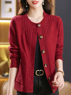 New Spring Collection for Women: a Loose-Fitting, Versatile Cardigan with a Round Neck, Solid Color, And Unique Design, Featuring Long Sleeves.