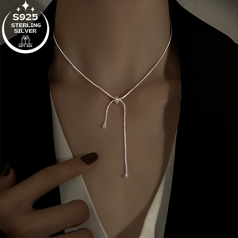 Elegant 925 Sterling Silver Long Adjustable Tassel Necklace for Women - Minimalist Luxury Design, Perfect for All Occasions & Ideal Holiday Gift, Festive Accessory|Sophisticated Accessory|Adjustable Length Necklace