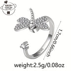 1pc 925 Silver Elegant Rotatable Dragonfly Adjustable Ring for Women's Daily Wear and Gift Giving