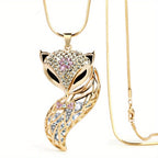 Chic Fox Head Pendant Necklace - South Korea Fashion, Alloy with Rhinestones, Versatile Long Sweater Chain for Women