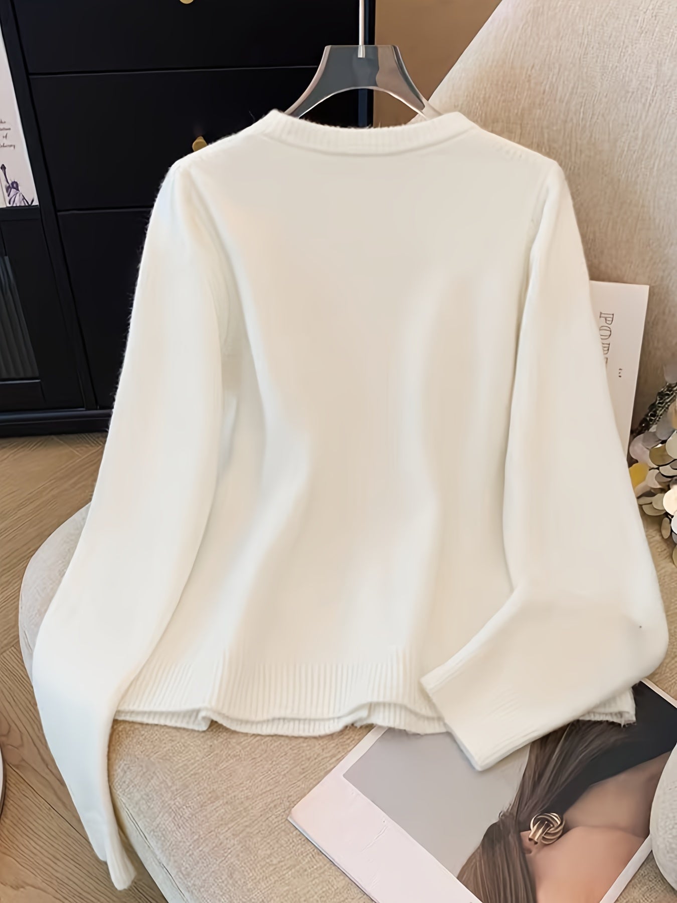 Women's Elegant Casual Round Neck Cardigan with Cherry Embroidery & Pearl Buttons - Long Sleeve All-Season Sweater for Casual Attire, Cardigan Sweater, Versatile Layering, Chic Knitwear, Delicate Embroidery, Top, Stylish Women