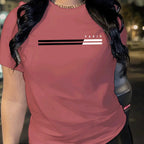 1pc Paris Graphic Print Women'S Casual Summer T-Shirt - Red, Short Sleeve, Round Neck, Polyester Blend, Comfort Fit, Casual Wear | Graphic Tee | Comfortable Fit