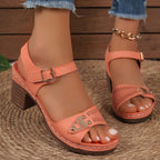 Women's Chunky Heel Sandals, Fashionable Open-Toe High Heels, Fashionable Hollow Design High Heels