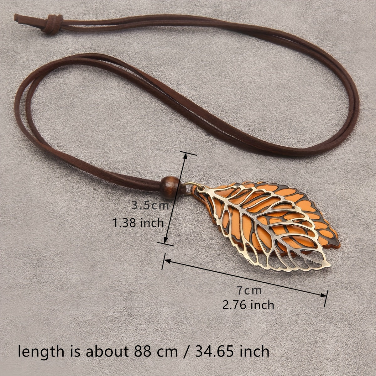 Boho-Chic Vintage Faux Leather & Alloy Leaf Pendant Necklace - Perfect Gift for Parents, Teachers