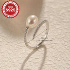 1 Adjustable Freshwater Freshwater Pearls Open Ring, S925 Sterling Silvery Oval Flawless Adjustable Open U-Shaped Ring, Hypoallergenic 2.4g, Suitable for Multiple Occasions