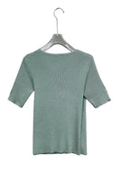 Elegant V-Neck Top for Women - Chic Half Sleeve Sweater Blouse with Fake Buttons, Ribbed Texture, Perfect for Spring\u002FSummer Casual Wear, Elegant Attire | Stylish Ribbed | Construction