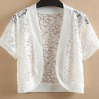 Women's Lightweight Lace-Trimmed Short Sleeve Cardigan - Retro Semi-Sheer Open Front Cover-Up, Machine Washable Spring Summer Fall Layering Piece for Casual & Formal Outfits, Scalloped Edge Design | Intricate Lace Detailing