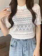 Lightweight And Breathable Short-Sleeve Knitted Top for Women, Perfect for Casual Wear And Flattering Fit, a Summer Essential Pullover.