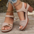 Women's Chunky Heel Sandals, Fashionable Open-Toe High Heels, Fashionable Hollow Design High Heels
