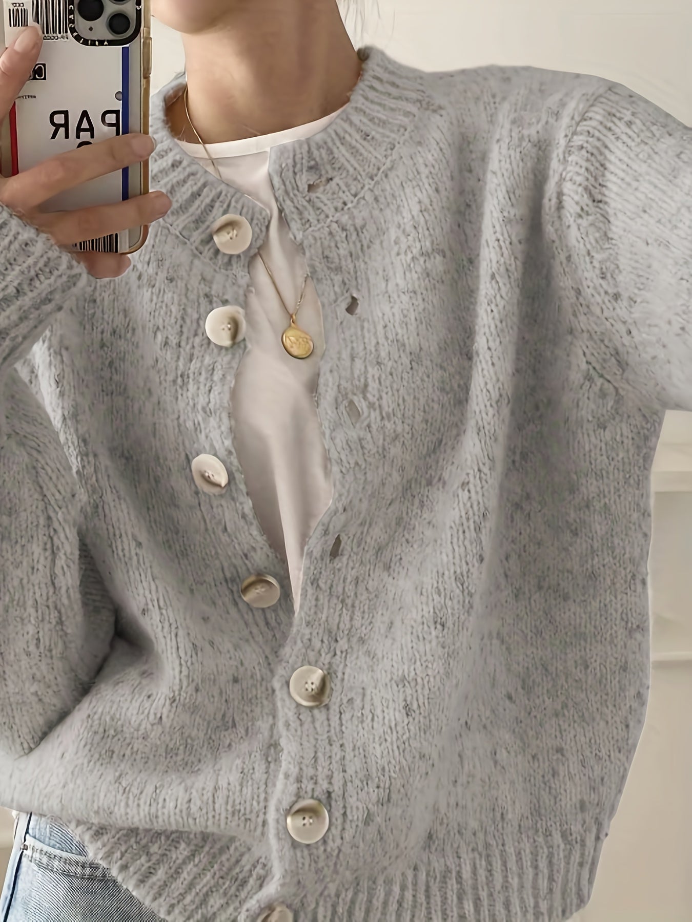 Rachel Women's Elegant Stretchy Camo Button Cardigan - High Elasticity Round Neck Spring\u002FFall Sweater with Decorative Buttons, Hand Wash\u002FDry Clean, Casual to Dressy Outfits, Classic Sweater for Ladies, Outfit Enhancer, Textured, Durable