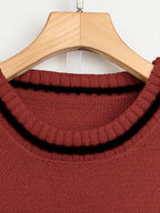 Chic Pink Knit Sweater with Bow Detail - Casual Crew Neck, Beaded Accents, Ribbed Cuffs & Hem, All-Season Women'S Fashion Top, Stylish Layering Piece | Bow Detail Top | Knitted Textur