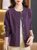 New Spring Collection for Women: a Loose-Fitting, Versatile Cardigan with a Round Neck, Solid Color, And Unique Design, Featuring Long Sleeves.