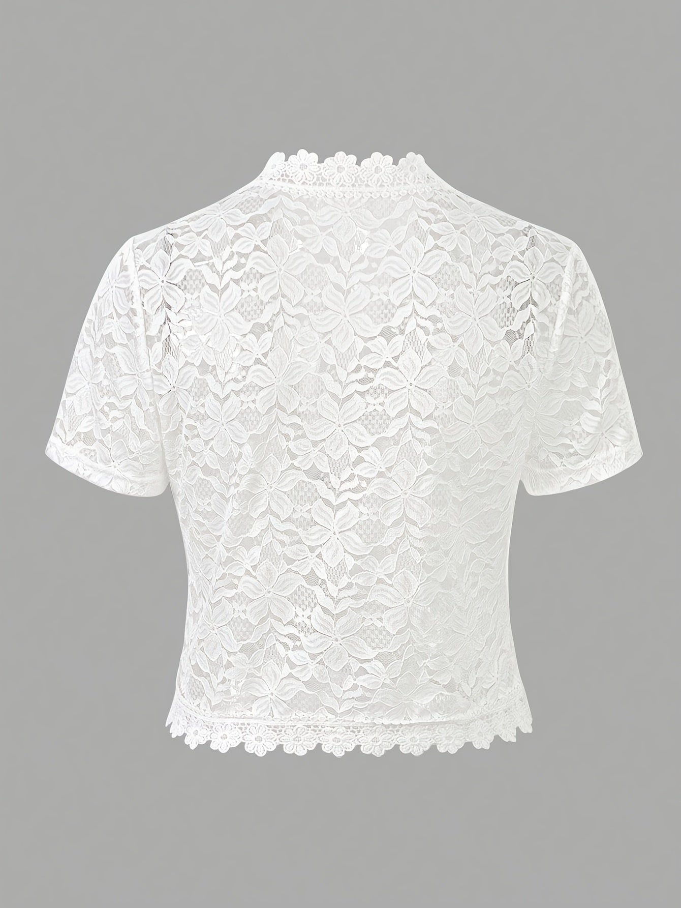 Elegant White Lace Contrast Cardigan - Short Sleeve, Stand Collar, Open Front Jacket for Women | Perfect for Spring\u002FSummer Parties & Casual Wear, Party Wear Cardigan | Lace Detailing | Constructio