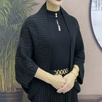 2024 New Women's Elegant Shawl Cardigan - Black & Blue Two-Tone Capelet with Buttons, Windproof Warm Winter Wrap for Dresses, Versatile Outdoor Fashion Accessory, Cardigan for Dress